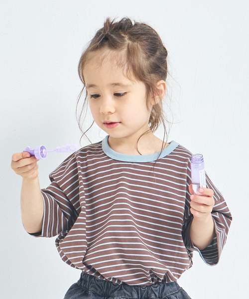 pairmanon（ペアマノン）の「ビックシルエット バックタグ付き カラーボーダー 半袖Tシャツ（Tシャツ/カットソー・キッズ・ピンク系その他/イエロー系その他/ブルー系その他/ベージュ系その他/グレー系その他/ブラウン系その他・100/110/120/130/140/150/90）」の9枚目の写真