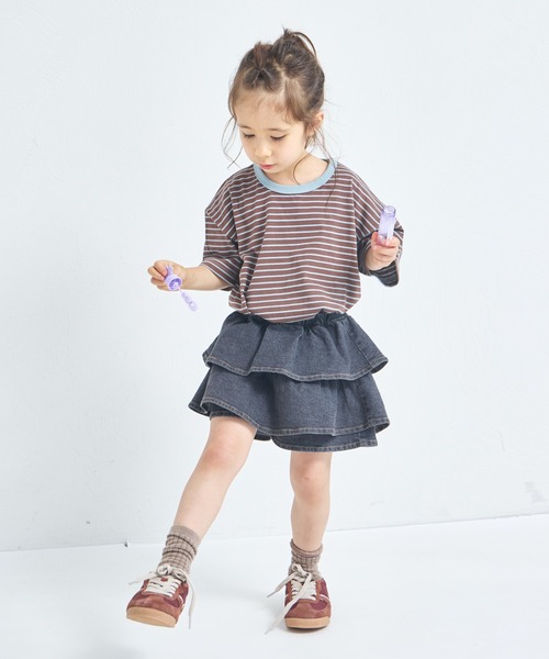 pairmanon（ペアマノン）の「ビックシルエット バックタグ付き カラーボーダー 半袖Tシャツ（Tシャツ/カットソー・キッズ・ピンク系その他/イエロー系その他/ブルー系その他/ベージュ系その他/グレー系その他/ブラウン系その他・100/110/120/130/140/150/90）」の15枚目の写真