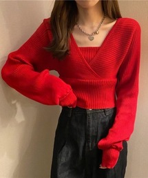 レイヤード風ドルマンニット トップス ドッキング ショート