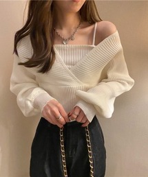 レイヤード風ドルマンニット トップス ドッキング ショート