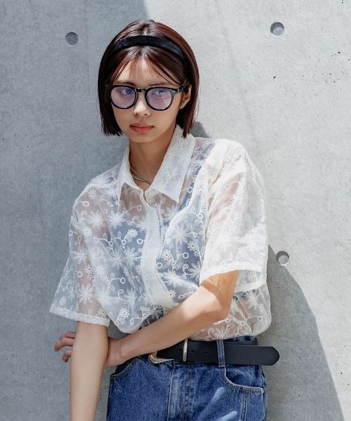 PAGEBOY（ページボーイ）の「フラワーシシュウシアーシャツ（シャツ/ブラウス・レディース・ブラック/オフホワイト/チャコールグレー・FREE）」の7枚目の写真