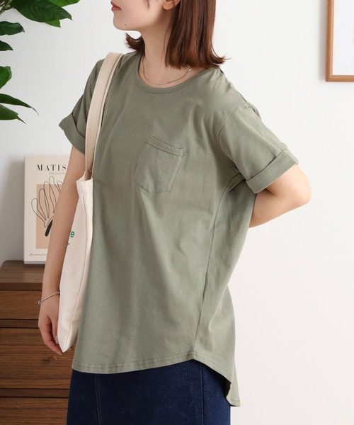 mitis(ミティス)の「mitis ラウンドヘム胸ポケット付きTシャツ(Tシャツ/カットソー・レディース・ブラック/ベージュ/ブルー/オフホワイト/ライトカーキ・M)」の4枚目の写真