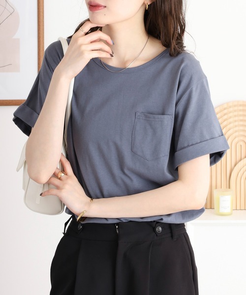 mitis(ミティス)の「mitis ラウンドヘム胸ポケット付きTシャツ(Tシャツ/カットソー・レディース・ブラック/ベージュ/ブルー/オフホワイト/ライトカーキ・M)」の5枚目の写真
