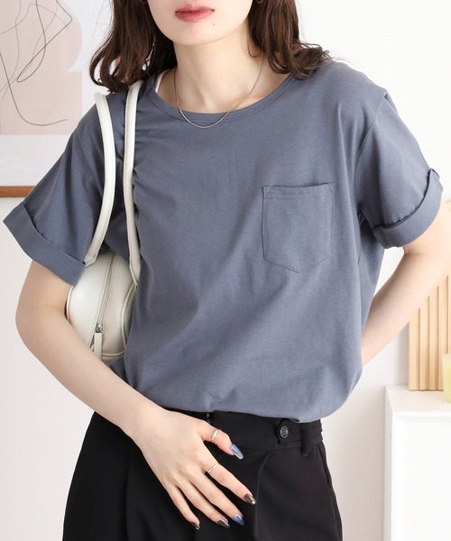 mitis(ミティス)の「mitis ラウンドヘム胸ポケット付きTシャツ(Tシャツ/カットソー・レディース・ブラック/ベージュ/ブルー/オフホワイト/ライトカーキ・M)」の14枚目の写真