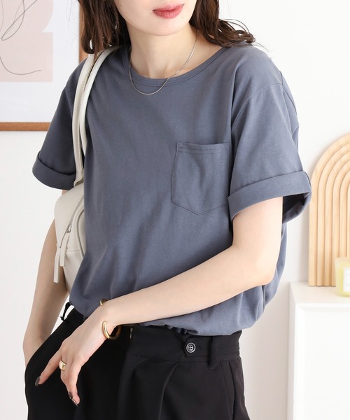 mitis(ミティス)の「mitis ラウンドヘム胸ポケット付きTシャツ(Tシャツ/カットソー・レディース・ブラック/ベージュ/ブルー/オフホワイト/ライトカーキ・M)」の15枚目の写真