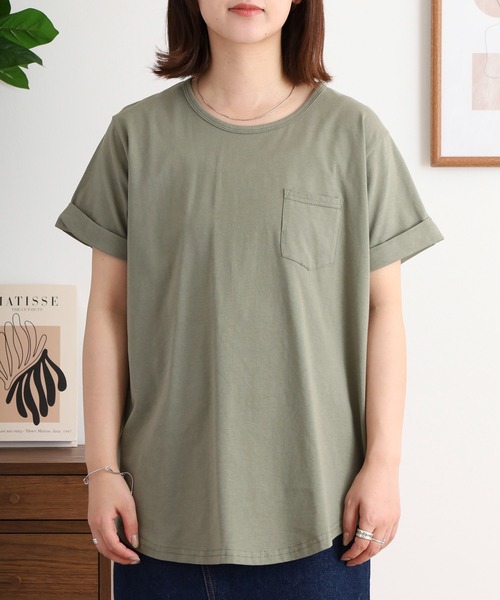 mitis(ミティス)の「mitis ラウンドヘム胸ポケット付きTシャツ(Tシャツ/カットソー・レディース・ブラック/ベージュ/ブルー/オフホワイト/ライトカーキ・M)」の18枚目の写真