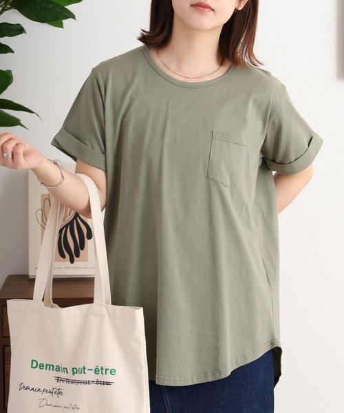 mitis(ミティス)の「mitis ラウンドヘム胸ポケット付きTシャツ(Tシャツ/カットソー・レディース・ブラック/ベージュ/ブルー/オフホワイト/ライトカーキ・M)」の11枚目の写真
