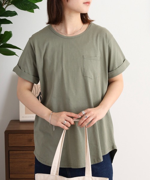 mitis(ミティス)の「mitis ラウンドヘム胸ポケット付きTシャツ(Tシャツ/カットソー・レディース・ブラック/ベージュ/ブルー/オフホワイト/ライトカーキ・M)」の10枚目の写真