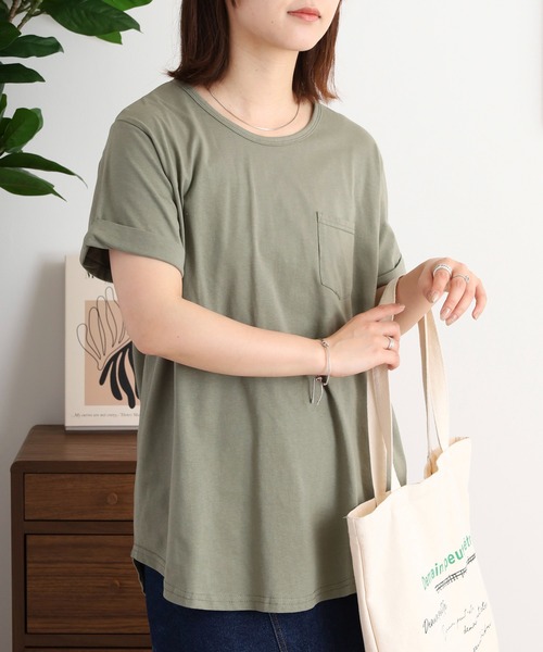 mitis(ミティス)の「mitis ラウンドヘム胸ポケット付きTシャツ(Tシャツ/カットソー・レディース・ブラック/ベージュ/ブルー/オフホワイト/ライトカーキ・M)」の12枚目の写真