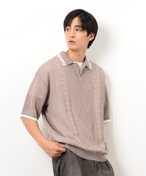 Purple&Yellow(パープルアンドイエロー)の「シアーポロニット(ニット/セーター・メンズ・グリーン/ブラック/グレイッシュベージュ・SMALL/MEDIUM/LARGE)」の2枚目の写真