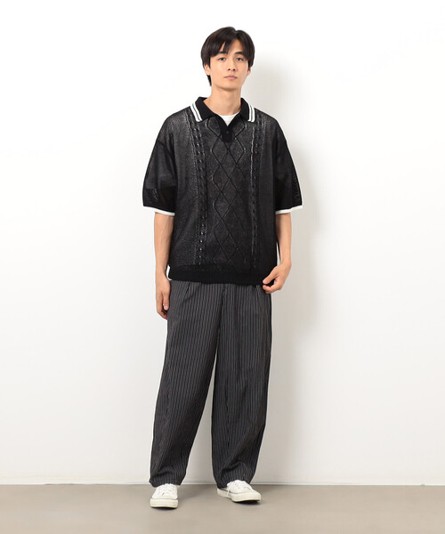 Purple&Yellow(パープルアンドイエロー)の「シアーポロニット(ニット/セーター・メンズ・グリーン/ブラック/グレイッシュベージュ・SMALL/MEDIUM/LARGE)」の14枚目の写真