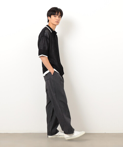 Purple&Yellow(パープルアンドイエロー)の「シアーポロニット(ニット/セーター・メンズ・グリーン/ブラック/グレイッシュベージュ・SMALL/MEDIUM/LARGE)」の15枚目の写真