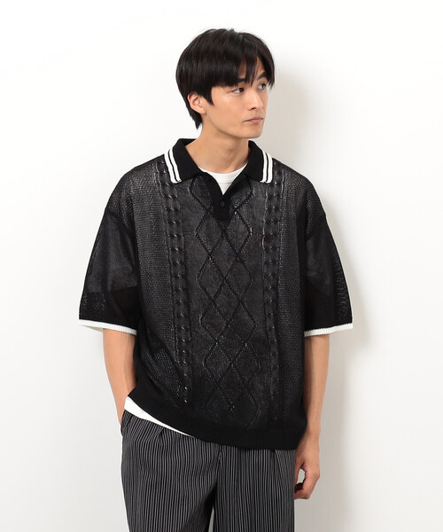 Purple&Yellow(パープルアンドイエロー)の「シアーポロニット(ニット/セーター・メンズ・グリーン/ブラック/グレイッシュベージュ・SMALL/MEDIUM/LARGE)」の16枚目の写真