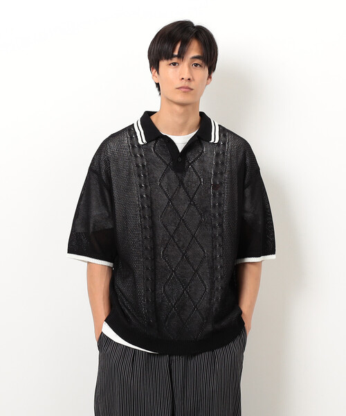 Purple&Yellow(パープルアンドイエロー)の「シアーポロニット(ニット/セーター・メンズ・グリーン/ブラック/グレイッシュベージュ・SMALL/MEDIUM/LARGE)」の17枚目の写真