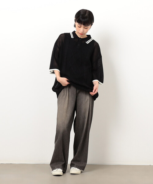 Purple&Yellow(パープルアンドイエロー)の「シアーポロニット(ニット/セーター・メンズ・グリーン/ブラック/グレイッシュベージュ・SMALL/MEDIUM/LARGE)」の18枚目の写真