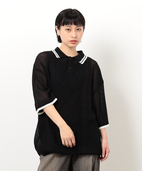 Purple&Yellow(パープルアンドイエロー)の「シアーポロニット(ニット/セーター・メンズ・グリーン/ブラック/グレイッシュベージュ・SMALL/MEDIUM/LARGE)」の21枚目の写真