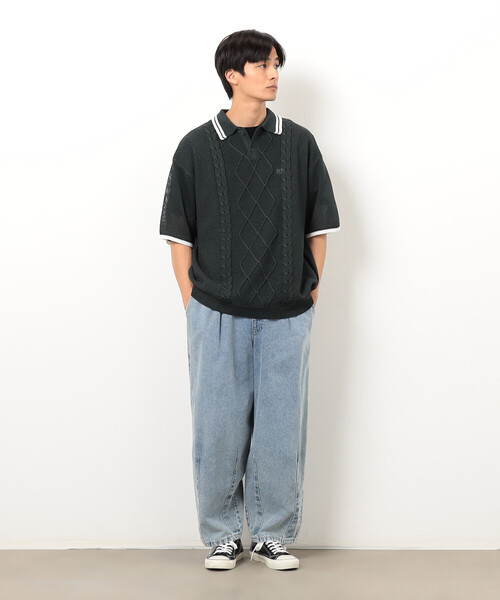 Purple&Yellow(パープルアンドイエロー)の「シアーポロニット(ニット/セーター・メンズ・グリーン/ブラック/グレイッシュベージュ・SMALL/MEDIUM/LARGE)」の22枚目の写真