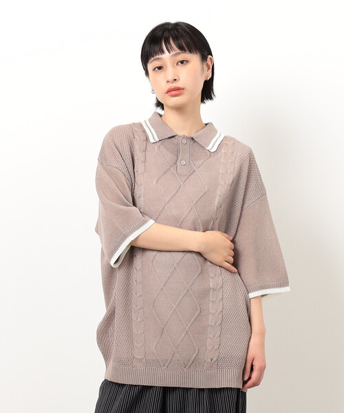 Purple&Yellow(パープルアンドイエロー)の「シアーポロニット(ニット/セーター・メンズ・グリーン/ブラック/グレイッシュベージュ・SMALL/MEDIUM/LARGE)」の4枚目の写真