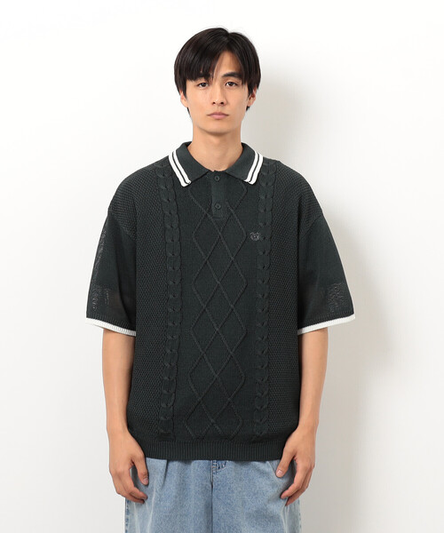 Purple&Yellow(パープルアンドイエロー)の「シアーポロニット(ニット/セーター・メンズ・グリーン/ブラック/グレイッシュベージュ・SMALL/MEDIUM/LARGE)」の5枚目の写真