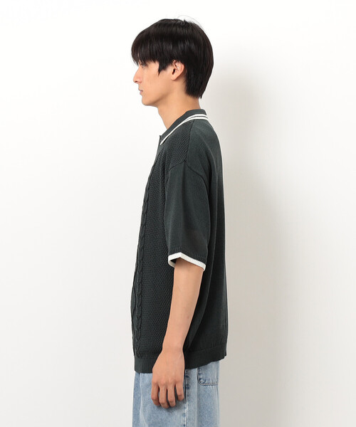 Purple&Yellow(パープルアンドイエロー)の「シアーポロニット(ニット/セーター・メンズ・グリーン/ブラック/グレイッシュベージュ・SMALL/MEDIUM/LARGE)」の6枚目の写真