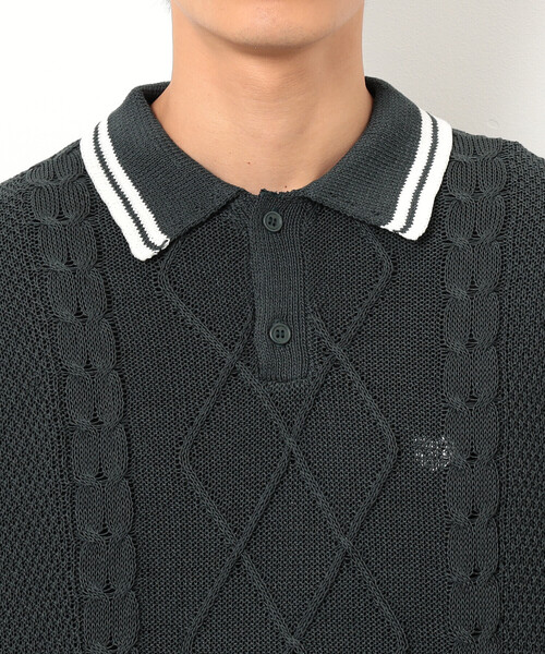 Purple&Yellow(パープルアンドイエロー)の「シアーポロニット(ニット/セーター・メンズ・グリーン/ブラック/グレイッシュベージュ・SMALL/MEDIUM/LARGE)」の8枚目の写真
