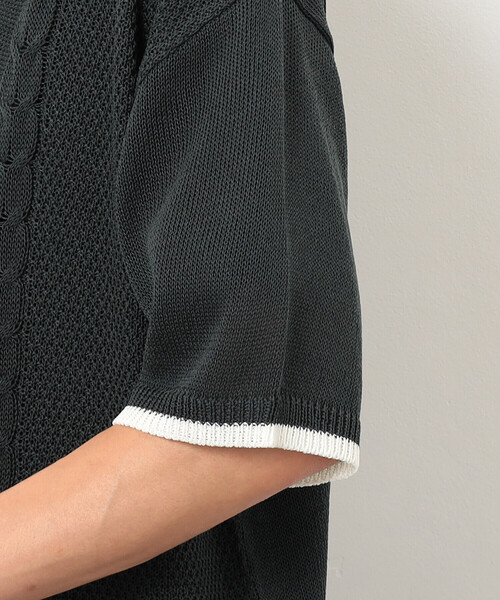 Purple&Yellow(パープルアンドイエロー)の「シアーポロニット(ニット/セーター・メンズ・グリーン/ブラック/グレイッシュベージュ・SMALL/MEDIUM/LARGE)」の9枚目の写真