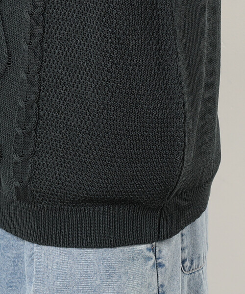 Purple&Yellow(パープルアンドイエロー)の「シアーポロニット(ニット/セーター・メンズ・グリーン/ブラック/グレイッシュベージュ・SMALL/MEDIUM/LARGE)」の10枚目の写真