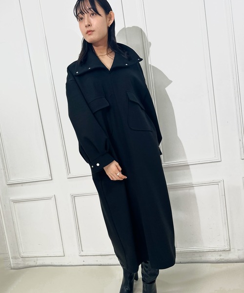 セール】ウールライクジャージースタンドカラーワンピース（ワンピース