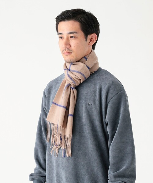 B:MING by BEAMS（ビーミングバイビームス）の「ウィンドウペン チェック マフラー（ユニセックス）（マフラー・メンズ・ブラック/ベージュ/グレー・ONE SIZE）」の6枚目の写真