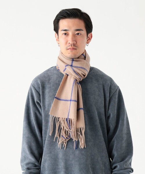 B:MING by BEAMS（ビーミングバイビームス）の「ウィンドウペン チェック マフラー（ユニセックス）（マフラー・メンズ・ブラック/ベージュ/グレー・ONE SIZE）」の3枚目の写真