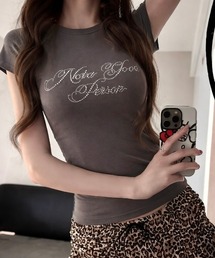 LADY LIKE（レディライク）の「ラインストーンロゴ美シルエット半袖Tシャツ（Tシャツ/カットソー）」