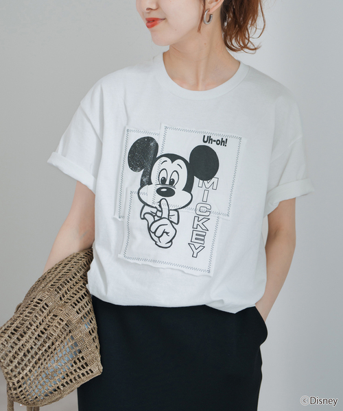 wiffle（ウィッフル）の「《WEB限定追加》WIFFLE / ウィッフル パッチワークMICKY Tee（Tシャツ/カットソー・レディース・カーキ/ブラック/ホワイト・FREE）」の10枚目の写真