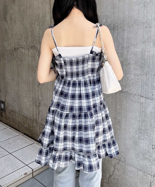 チェック柄ミニキャミティアードワンピース（ワンピース