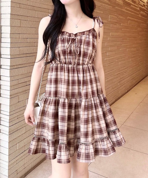 INGNI(イング)の「チェック柄ミニキャミティアードワンピース(ワンピース・レディース・ブラック系/ネイビー系2/ブラウン系その他2・M)」の18枚目の写真