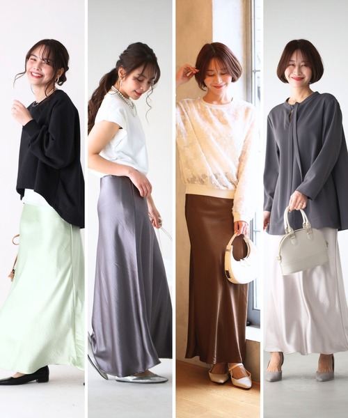 Ehre style（エーレスタイル）の「華やかアップ！ 上品な艶スカート 着回し術（スカート・レディース・アイボリー/モカ/グリーン/グレー・M/L）」の8枚目の写真