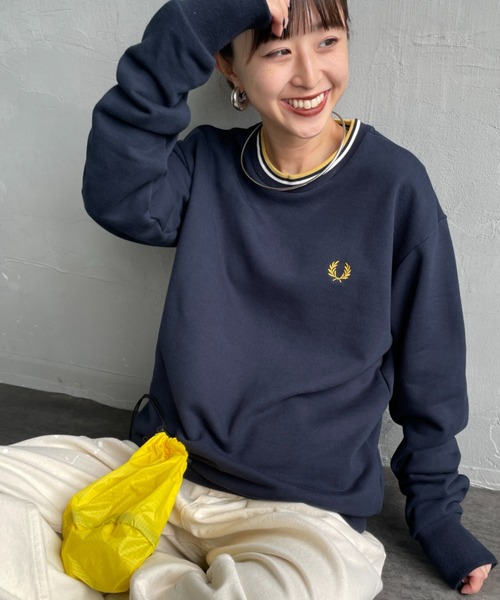 トレーナー スウェット 「WEB先行予約」「FRED PERRY/フレッドペリー」 別注 ツインティップライン ワンポイントロゴ刺繍クルーネックスウェ WEB先行予約】[FRED PERRY/フレッドペリー] 別注 ツインティップ
