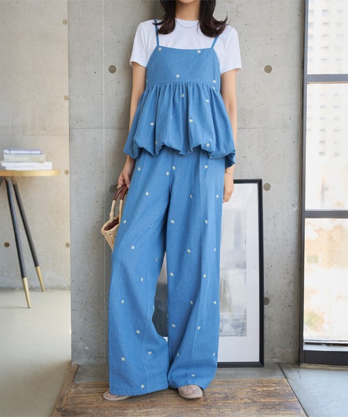 KOBE LETTUCE(コウベレタス)の「刺繍ワイドデニムパンツ(デニムパンツ・レディース・ブラック/ブルー/ネイビー・M)」の7枚目の写真