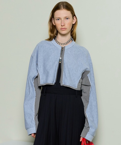 Different Material Docking Sweat Cardigan/異素材ドッキング