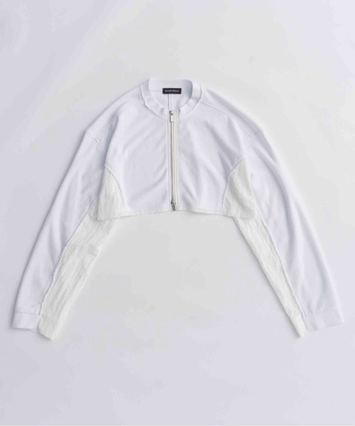 MAISON SPECIAL（メゾンスペシャル）の「Different Material Docking Sweat Cardigan/異素材ドッキングスウェットカーディガン（カーディガン/ボレロ・レディース・ブラック/オフホワイト/グレー・FREE）」の2枚目の写真