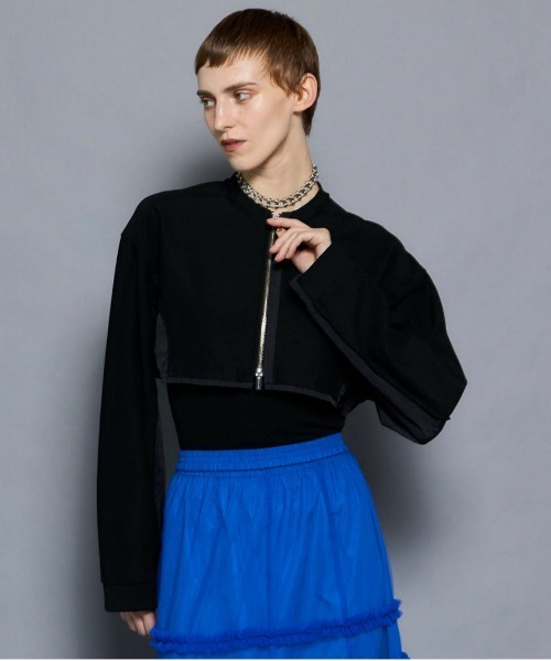 MAISON SPECIAL（メゾンスペシャル）の「Different Material Docking Sweat Cardigan/異素材ドッキングスウェットカーディガン（カーディガン/ボレロ・レディース・ブラック/オフホワイト/グレー・FREE）」の3枚目の写真