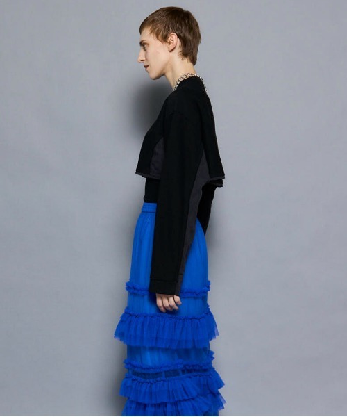 MAISON SPECIAL（メゾンスペシャル）の「Different Material Docking Sweat Cardigan/異素材ドッキングスウェットカーディガン（カーディガン/ボレロ・レディース・ブラック/オフホワイト/グレー・FREE）」の7枚目の写真