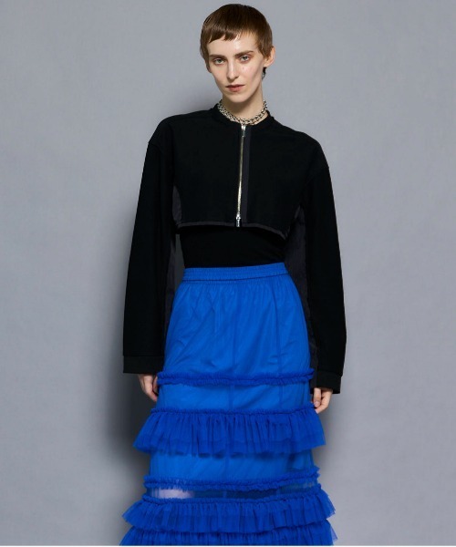 MAISON SPECIAL（メゾンスペシャル）の「Different Material Docking Sweat Cardigan/異素材ドッキングスウェットカーディガン（カーディガン/ボレロ・レディース・ブラック/オフホワイト/グレー・FREE）」の6枚目の写真