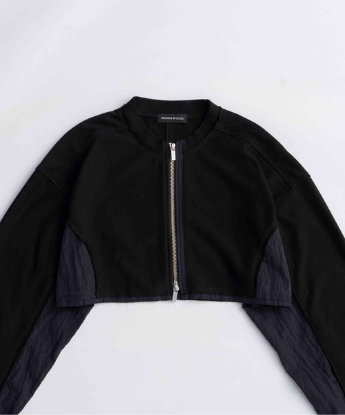 MAISON SPECIAL（メゾンスペシャル）の「Different Material Docking Sweat Cardigan/異素材ドッキングスウェットカーディガン（カーディガン/ボレロ・レディース・ブラック/オフホワイト/グレー・FREE）」の10枚目の写真