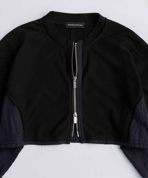 MAISON SPECIAL（メゾンスペシャル）の「Different Material Docking Sweat Cardigan/異素材ドッキングスウェットカーディガン（カーディガン/ボレロ・レディース・ブラック/オフホワイト/グレー・FREE）」の11枚目の写真