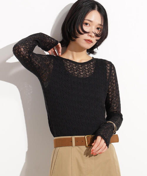N.（N. Natural Beauty Basic）（エヌエヌナチュラルビューティーベーシック）の「クルーネックレースカットソー（Tシャツ/カットソー・レディース・キャメル/オフホワイト/ブラック・MEDIUM）」の21枚目の写真