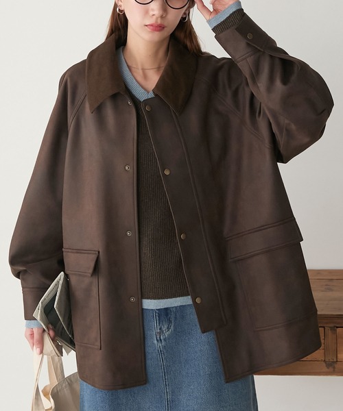 ラグランスリーブ 襟コーデュロイ エステルピーチカバーオール