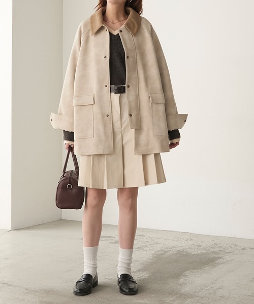 BONLECILL（ボンルシール）の「ラグランスリーブ 襟コーデュロイ エステルピーチカバーオール/ジャケット（カバーオール・レディース・ブラウン/チャコールグレー/アイボリー/ブラック・FREE）」の9枚目の写真