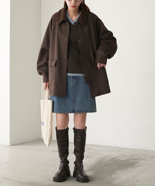 BONLECILL（ボンルシール）の「ラグランスリーブ 襟コーデュロイ エステルピーチカバーオール/ジャケット（カバーオール・レディース・ブラウン/チャコールグレー/アイボリー/ブラック・FREE）」の16枚目の写真