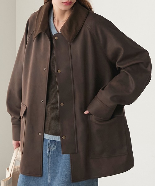 BONLECILL（ボンルシール）の「ラグランスリーブ 襟コーデュロイ エステルピーチカバーオール/ジャケット（カバーオール・レディース・ブラウン/チャコールグレー/アイボリー/ブラック・FREE）」の18枚目の写真