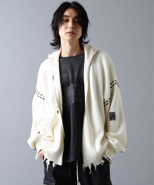 DANKE SCHON(ダンケシェーン)の「DankeSchon/ダンケシェーン/HAND STITCH KNIT DRIVERS(ニット/セーター・メンズ・ホワイト/ブラック・S/M/L)」の3枚目の写真